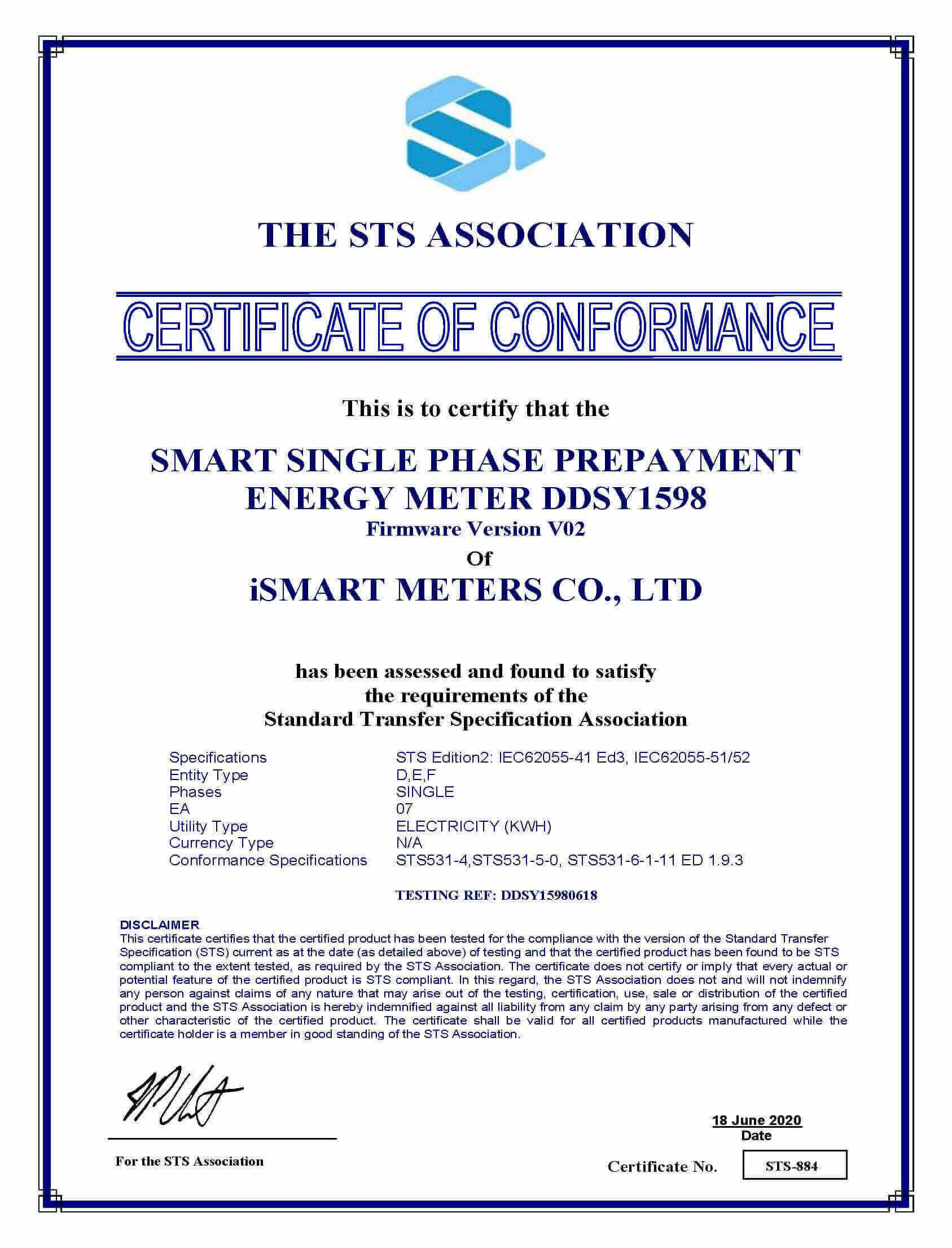 ISMART SINGLE PHASE METER DDSY1598 V02 