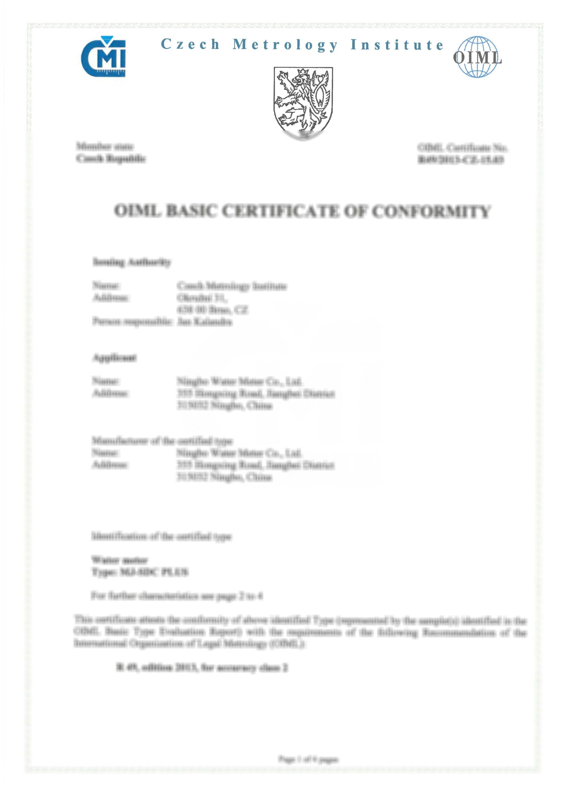 OIML Certificate